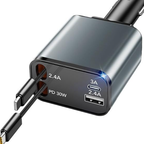 TEHRAN Retractable Car Phone Chargers,with Cables Fast Charging, USB C Car Charger